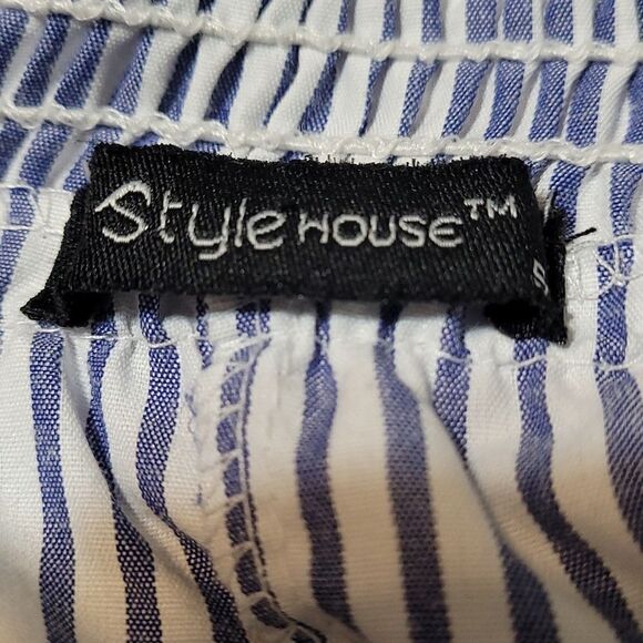 Style house blue and white striped tunic top with ruffled sleeves - Picture 5 of 7